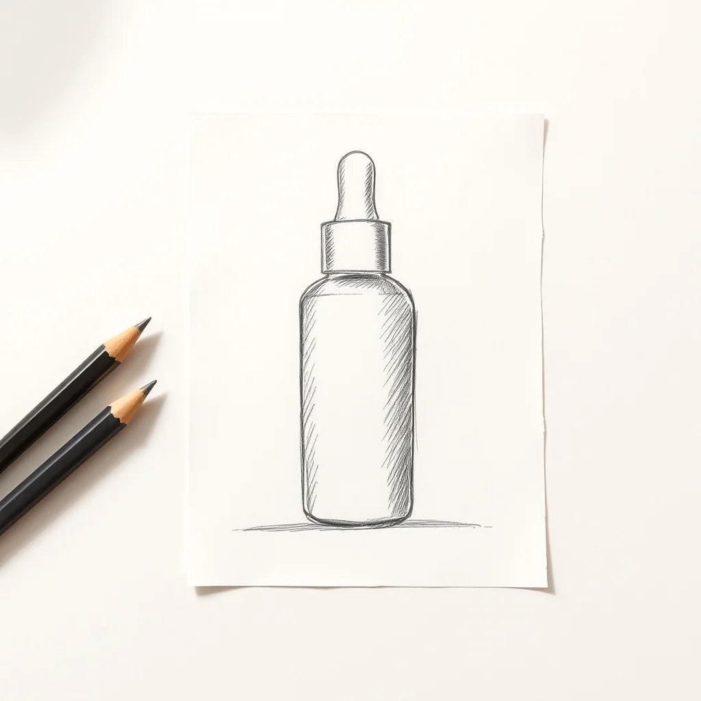 Sketch product photo: a luxury skincare serum bottle