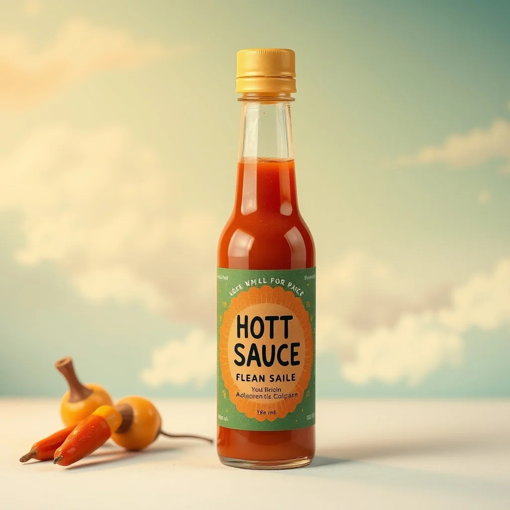 Studio Ghibli product photo: a craft hot sauce bottle