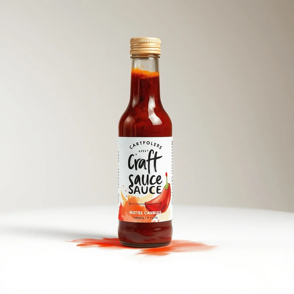 Watercolor product photo: a craft hot sauce bottle