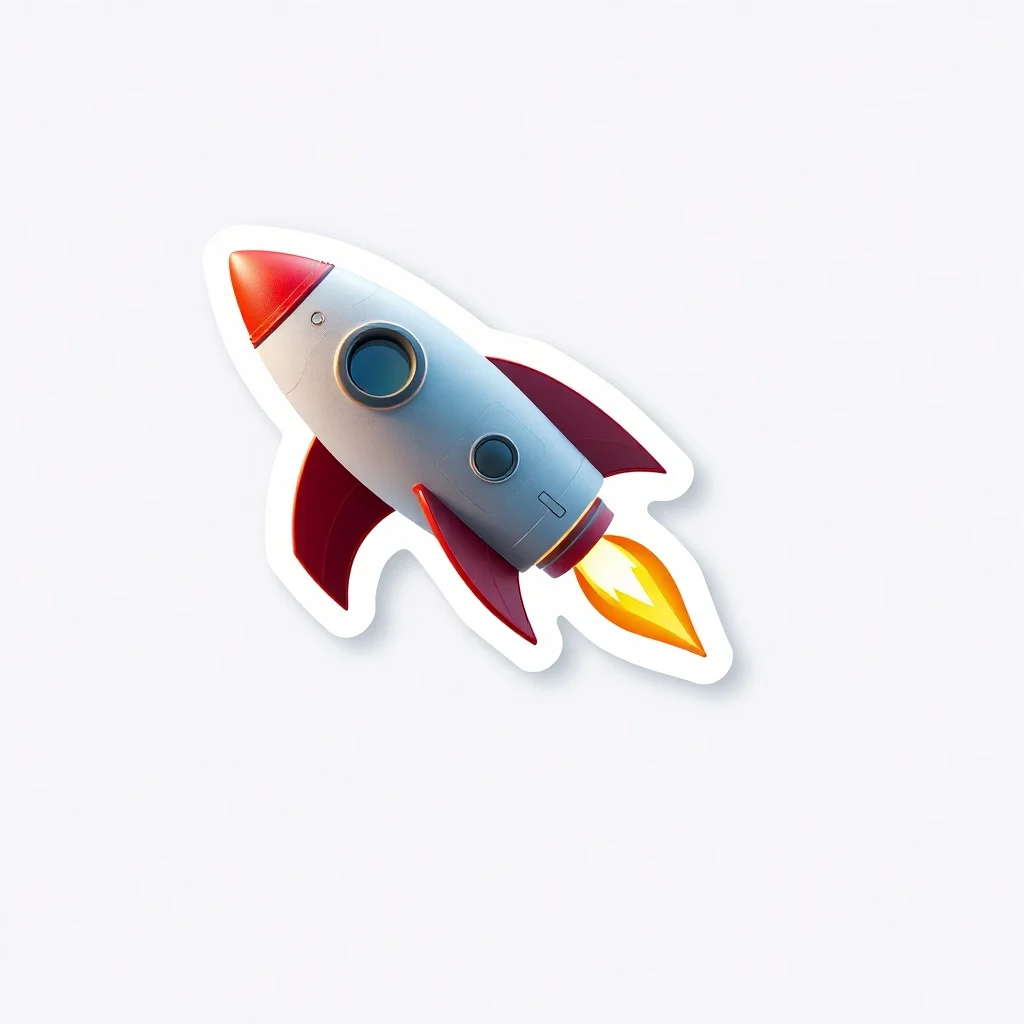 3D Render sticker: a tiny rocket ship blasting off