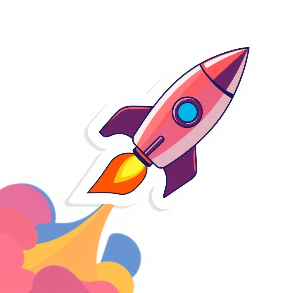 Flat Design sticker: a tiny rocket ship blasting off