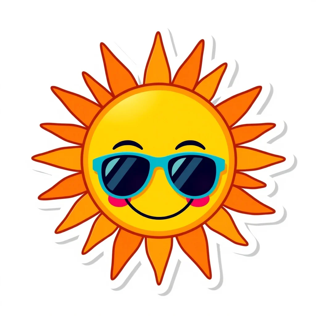 Flat Design sticker: a smiling sun with sunglasses