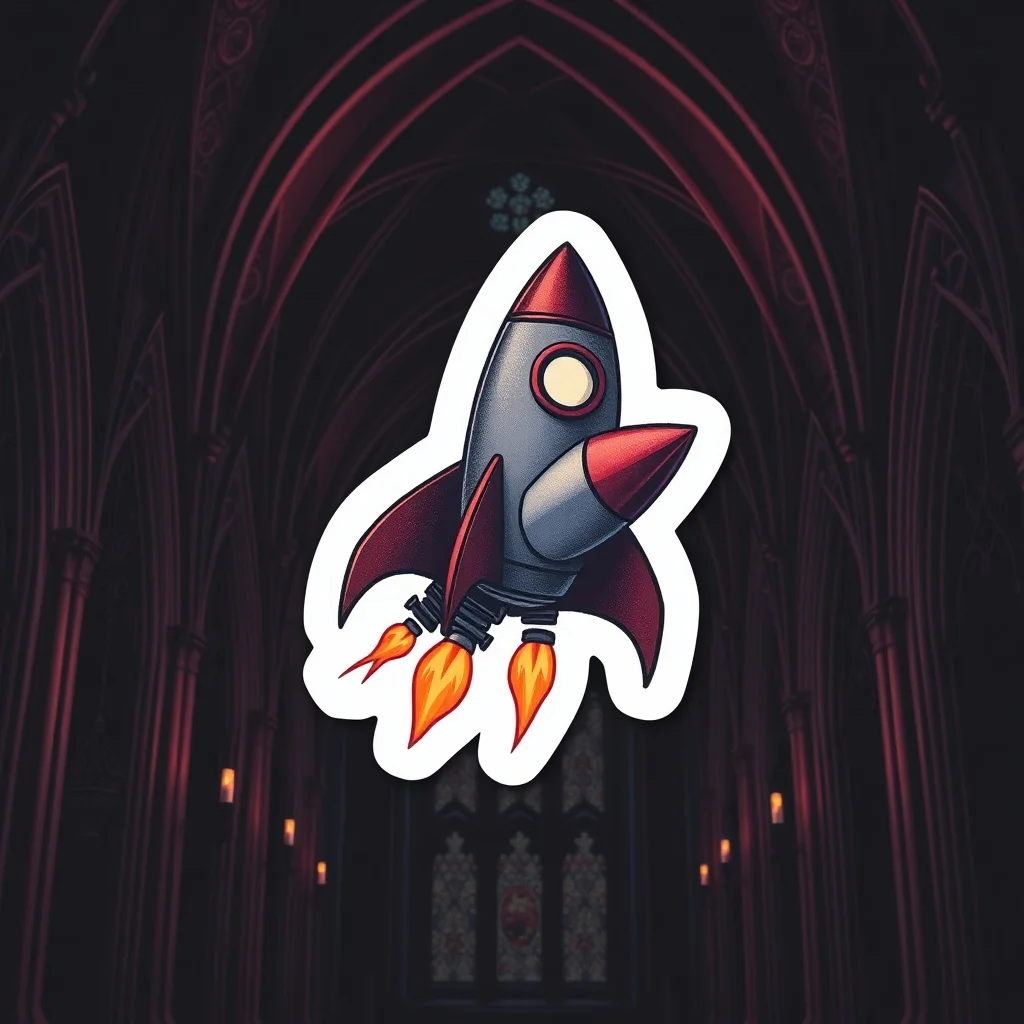 Gothic sticker: a tiny rocket ship blasting off