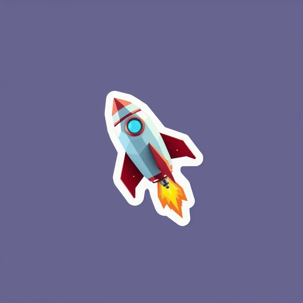 Low Poly sticker: a tiny rocket ship blasting off