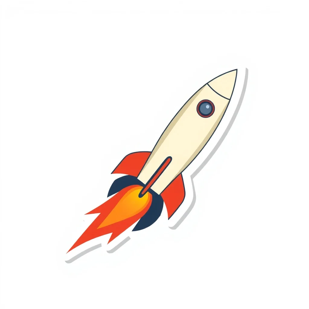 Minimalist sticker: a tiny rocket ship blasting off