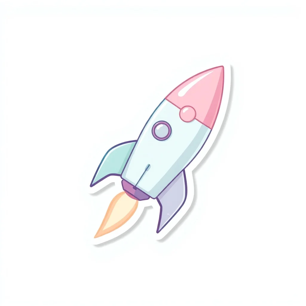 Pastel sticker: a tiny rocket ship blasting off