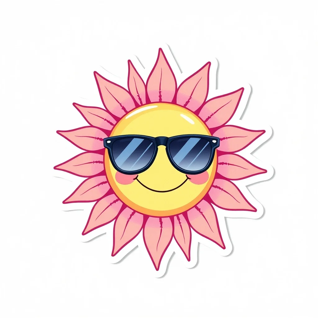 Pastel sticker: a smiling sun with sunglasses