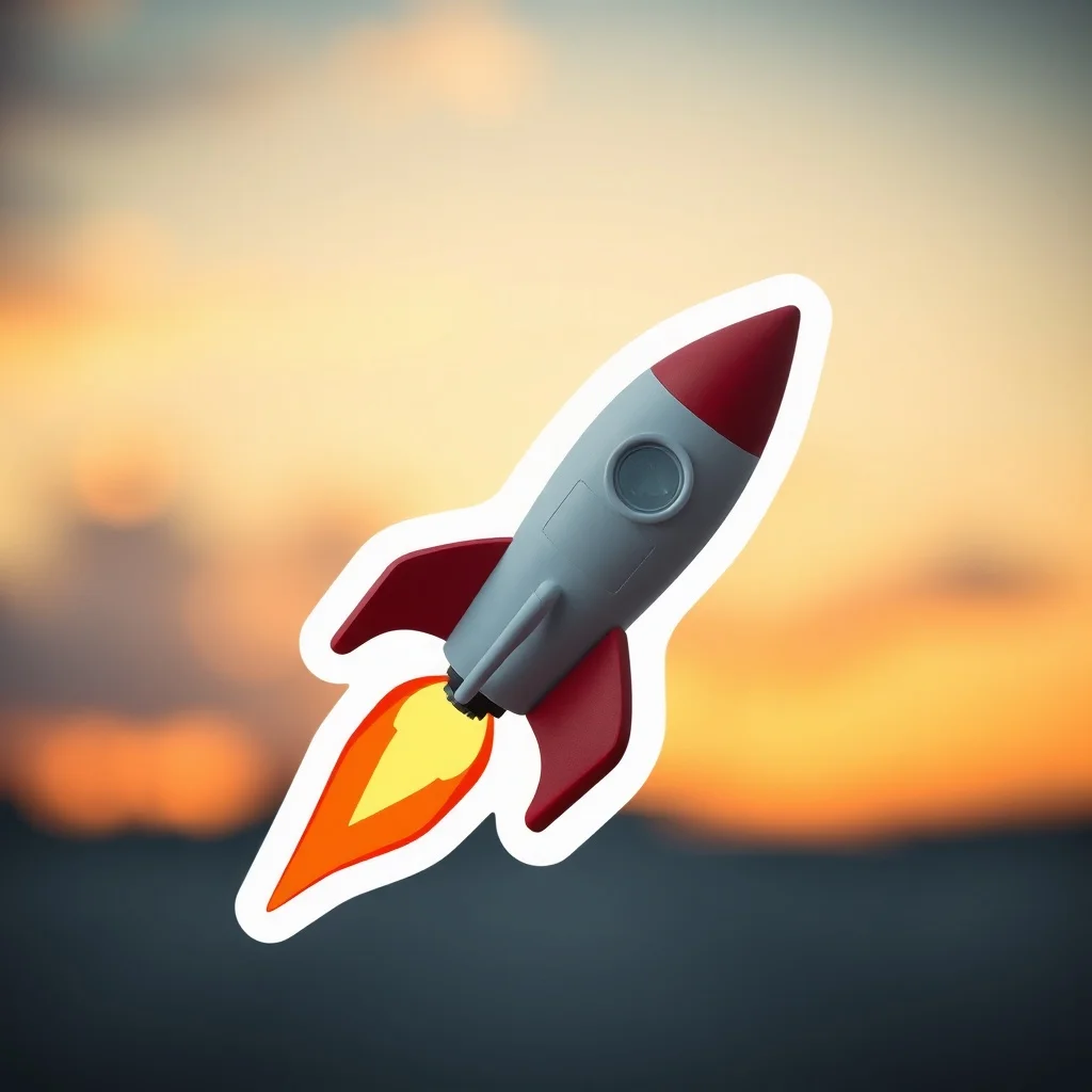 Photorealistic sticker: a tiny rocket ship blasting off