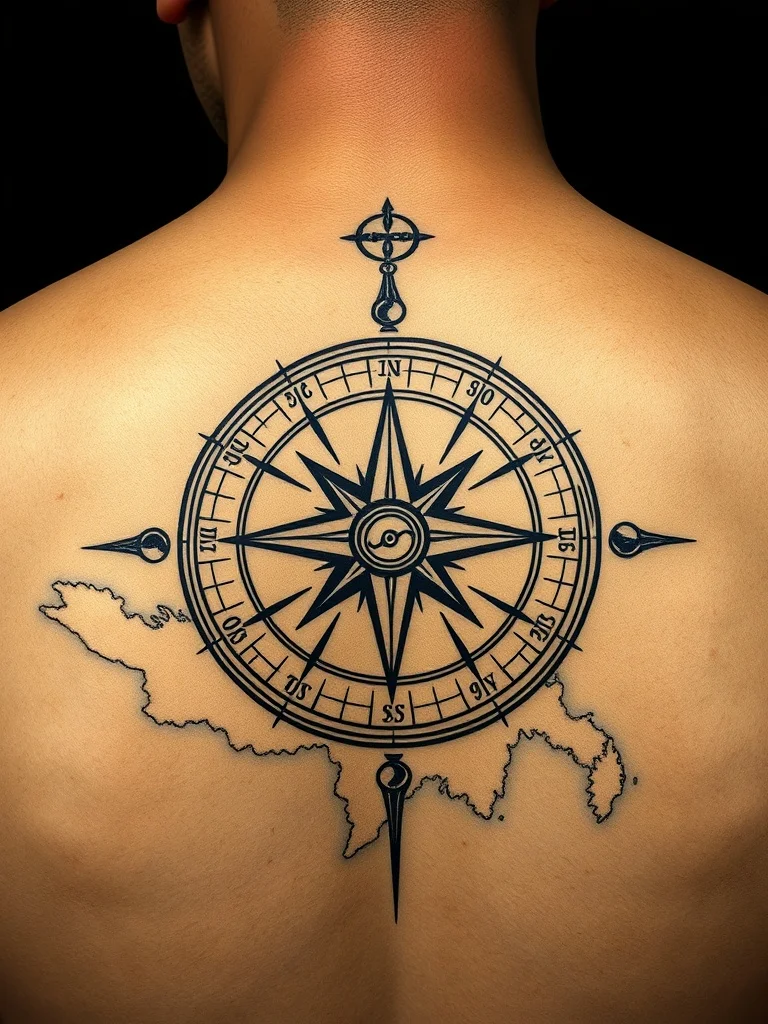 3D Render tattoo: a vintage compass and map