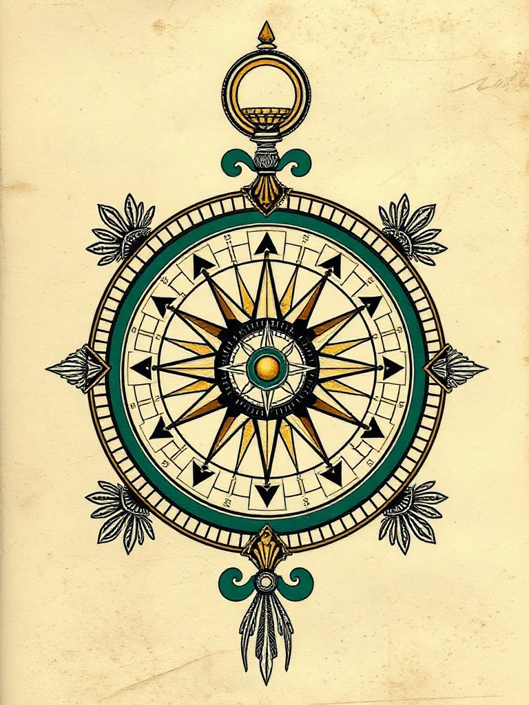 Art Deco tattoo: a vintage compass and map