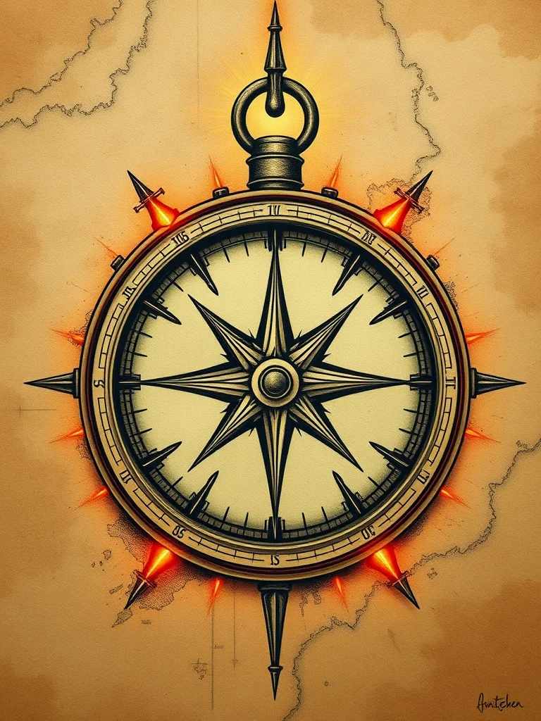 Fantasy tattoo: a vintage compass and map