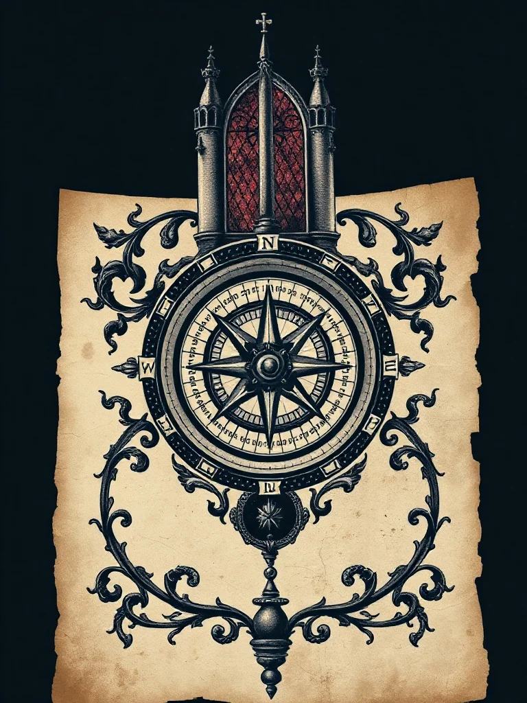 Gothic tattoo: a vintage compass and map