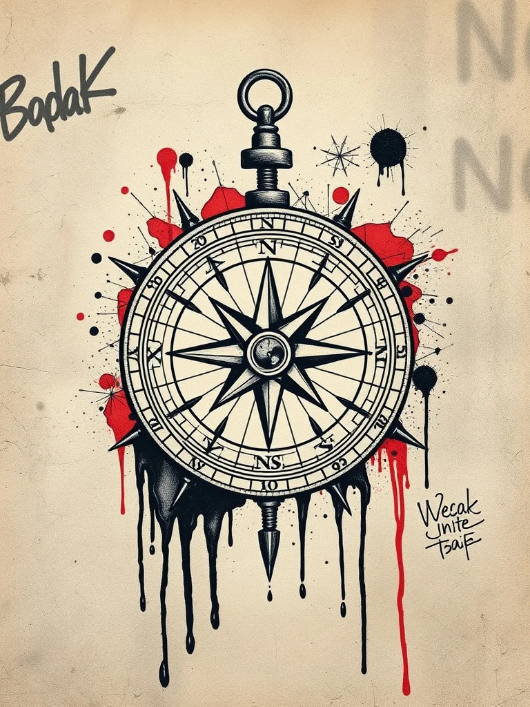 Graffiti tattoo: a vintage compass and map