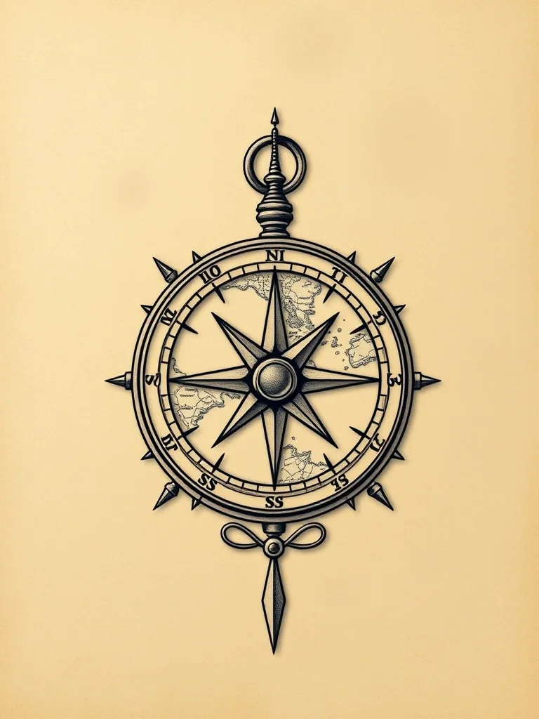 Low Poly tattoo: a vintage compass and map