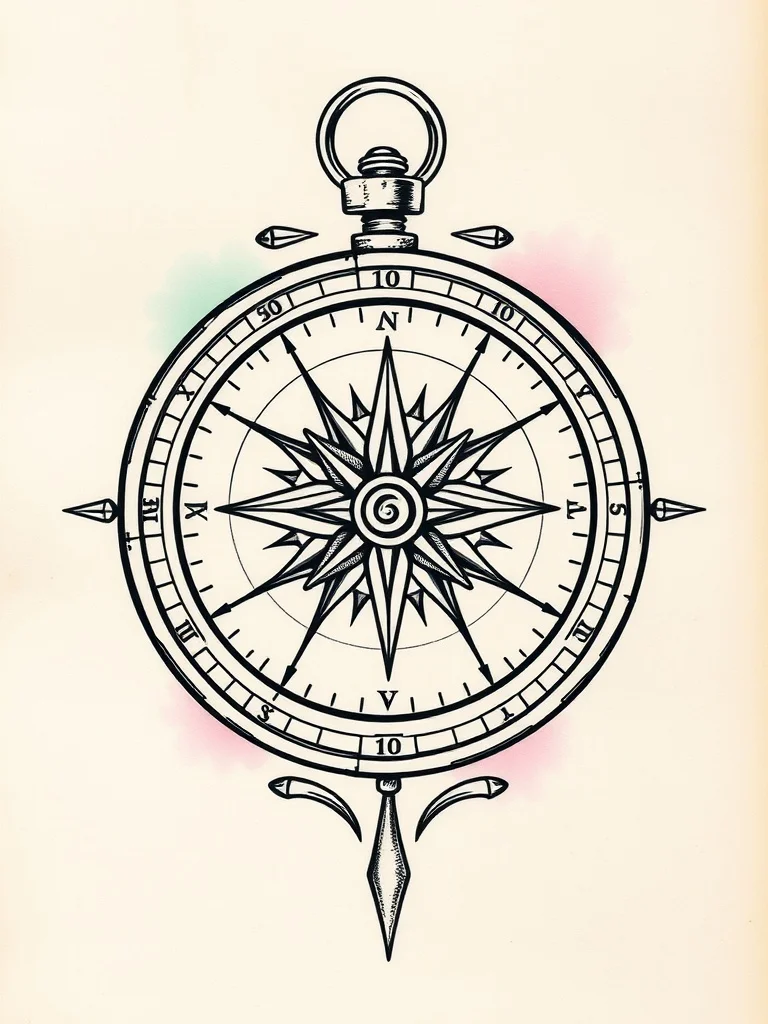 Pastel tattoo: a vintage compass and map