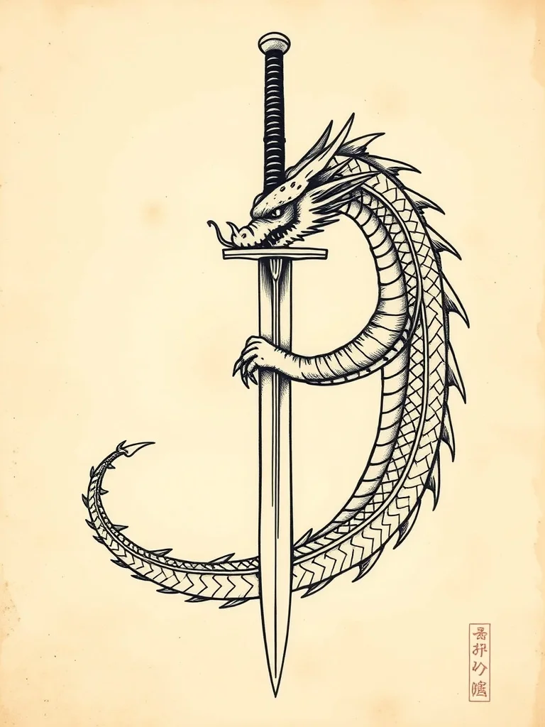 Studio Ghibli tattoo: a dragon coiled around a sword