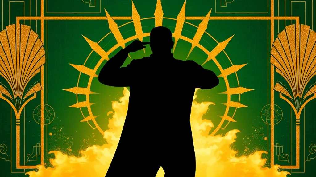 Art Deco youtube thumbnail: an explosion behind a silhouetted hero