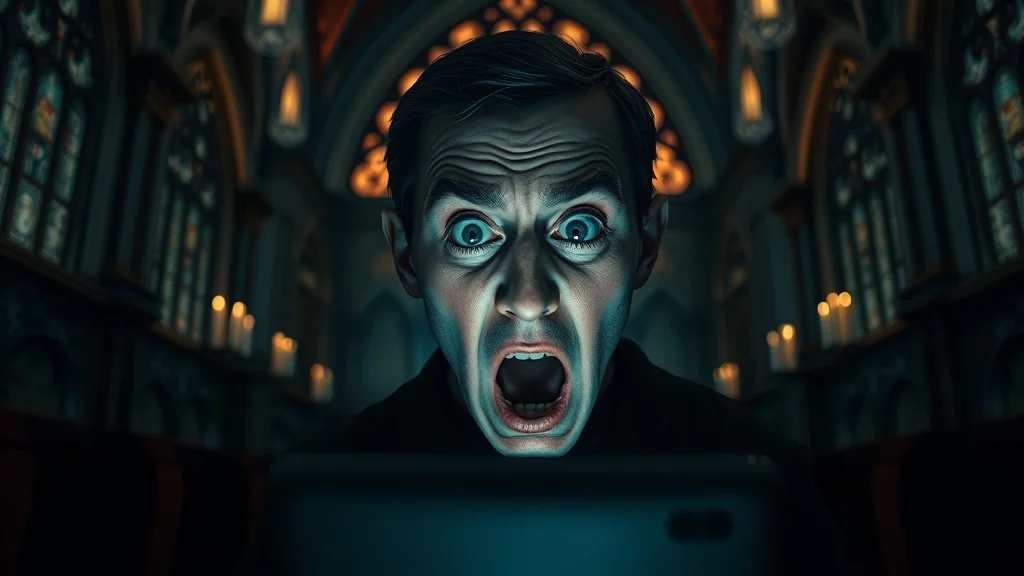 Gothic youtube thumbnail: a shocked face reacting to a glowing screen