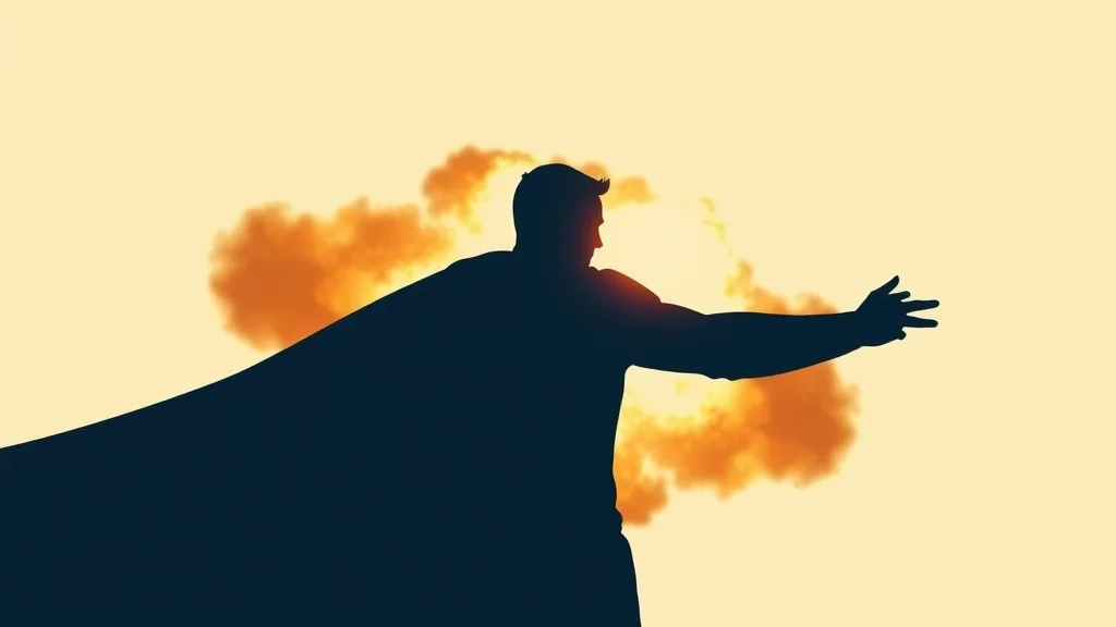 Minimalist youtube thumbnail: an explosion behind a silhouetted hero