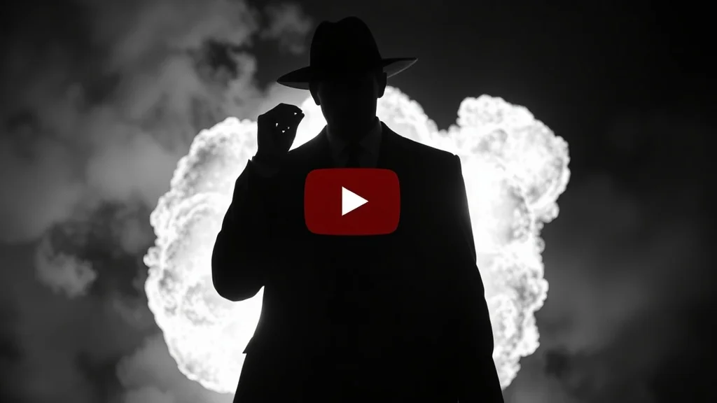 Noir youtube thumbnail: an explosion behind a silhouetted hero