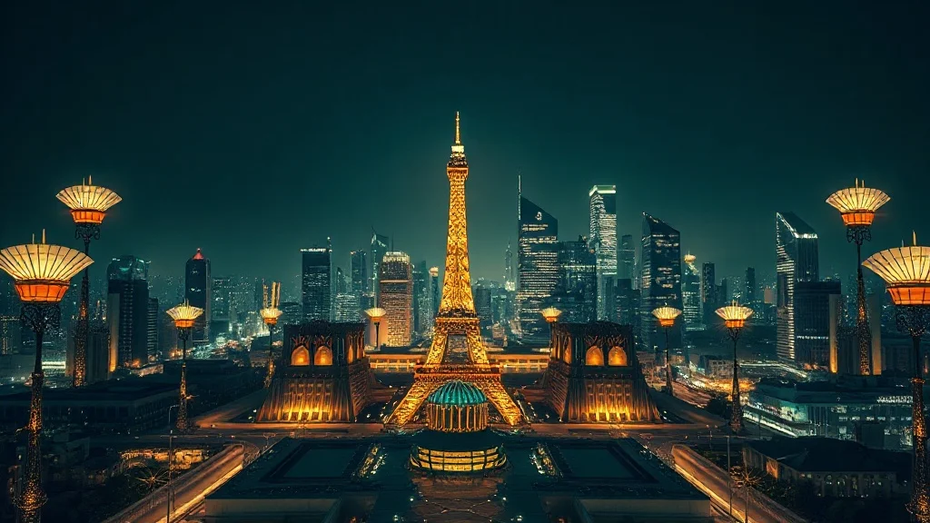Art Deco wallpaper: a futuristic city skyline at night