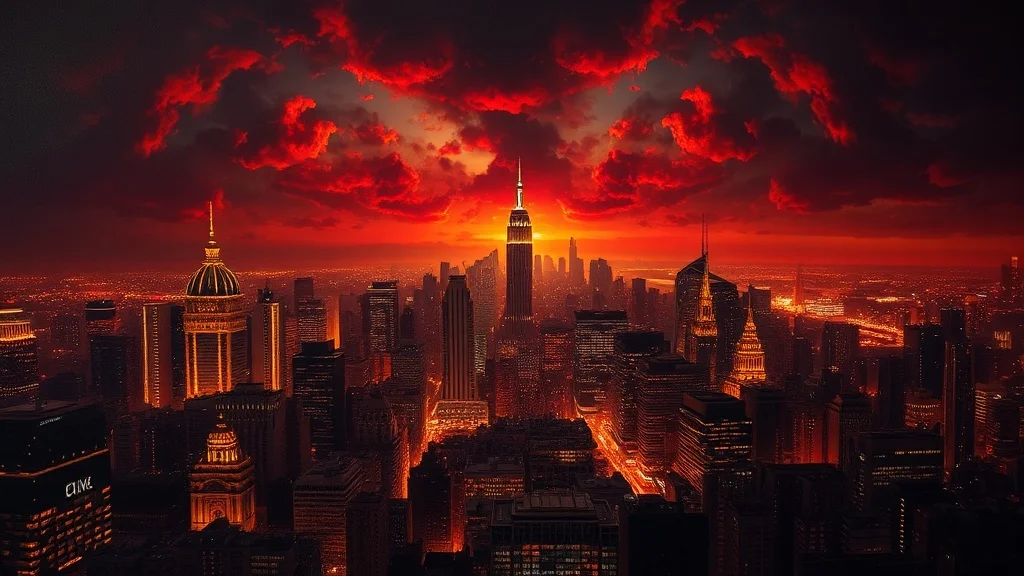 Baroque wallpaper: a futuristic city skyline at night