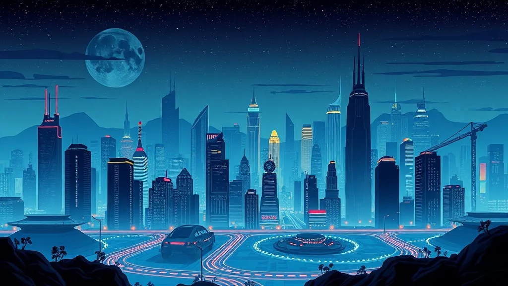 Cartoon wallpaper: a futuristic city skyline at night
