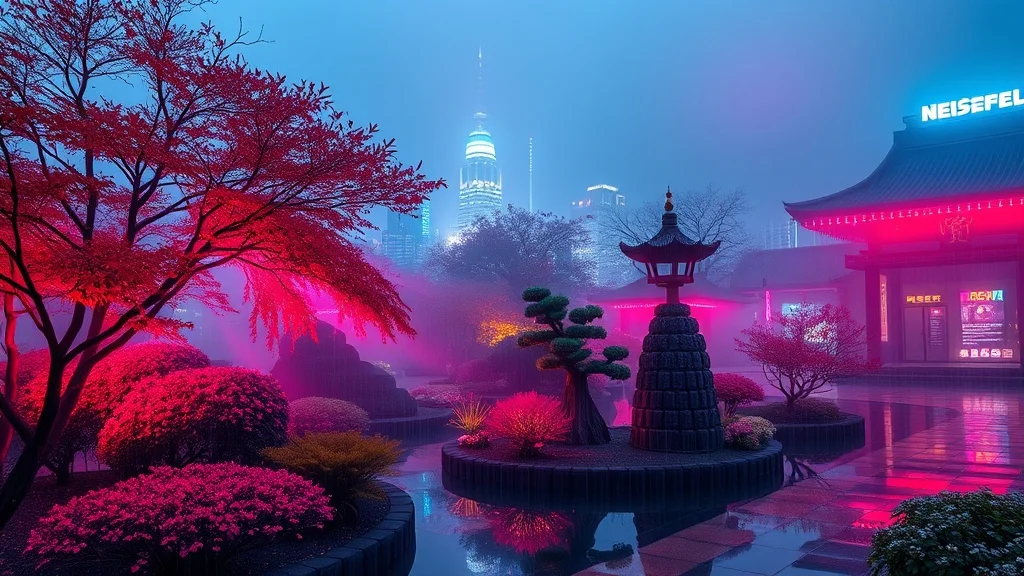 Cyberpunk wallpaper: a serene Japanese garden in autumn