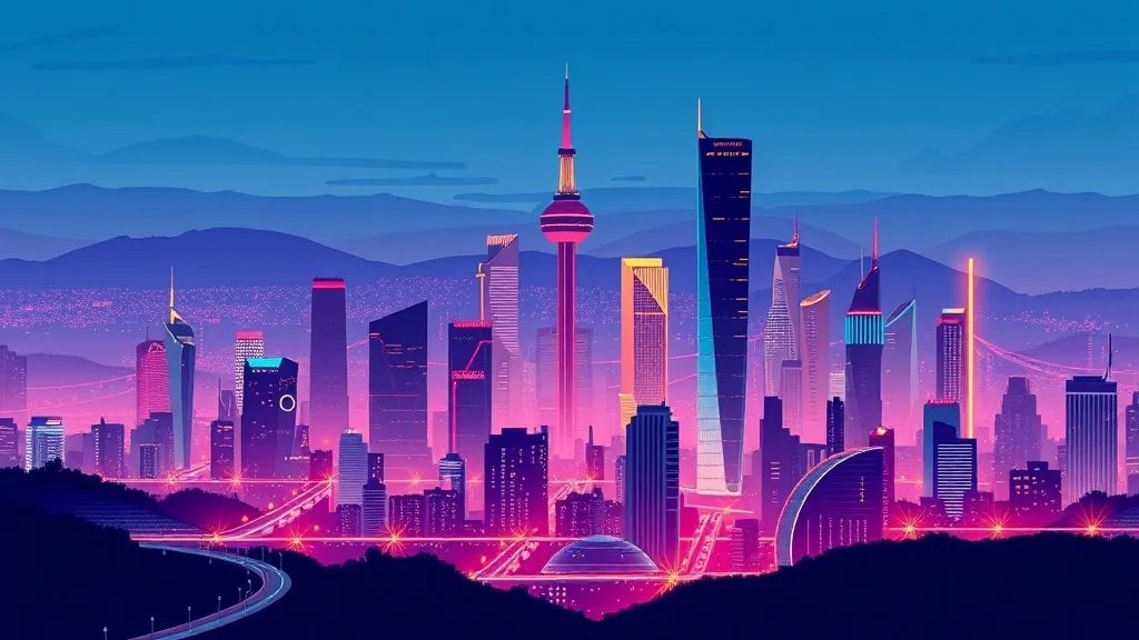 Flat Design wallpaper: a futuristic city skyline at night