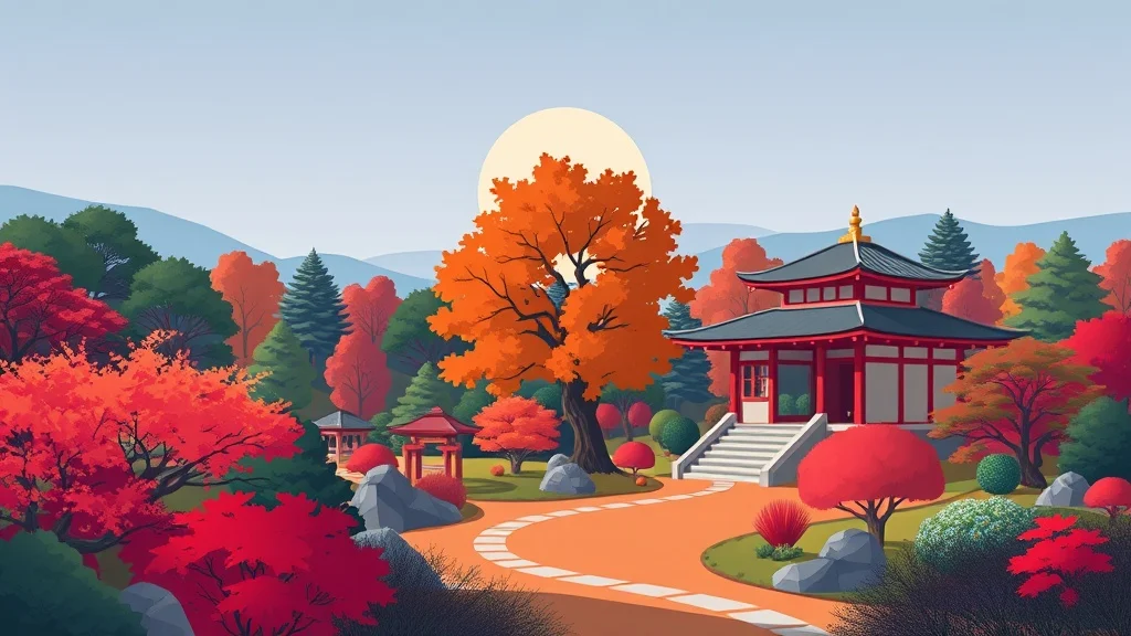 Flat Design wallpaper: a serene Japanese garden in autumn