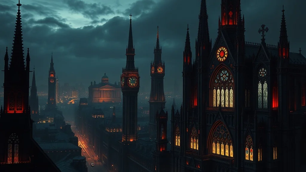 Gothic wallpaper: a futuristic city skyline at night
