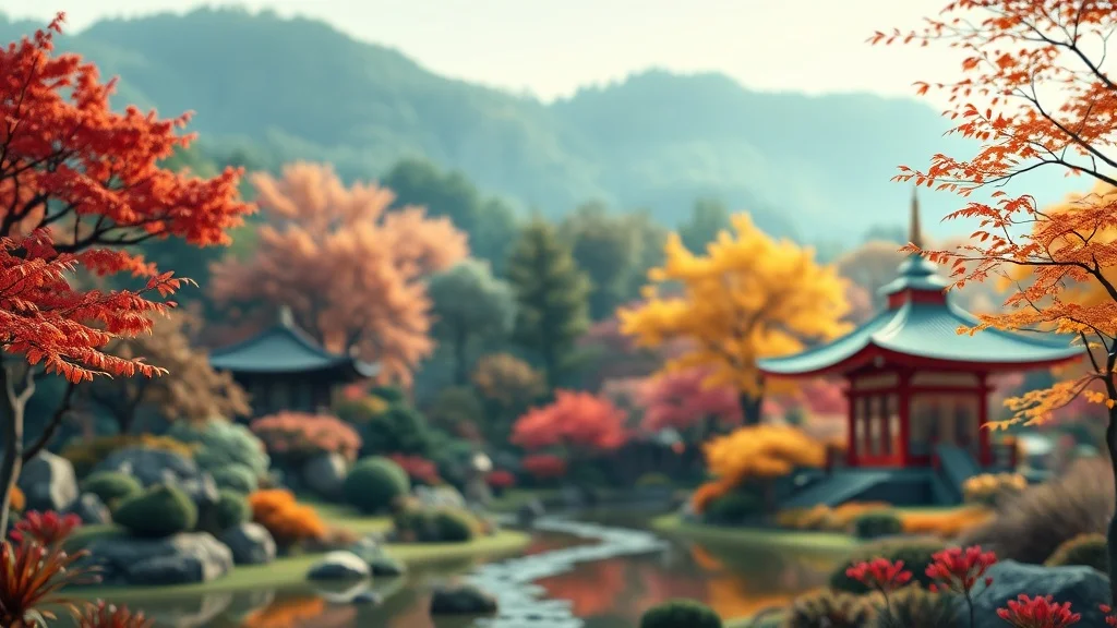 Low Poly wallpaper: a serene Japanese garden in autumn