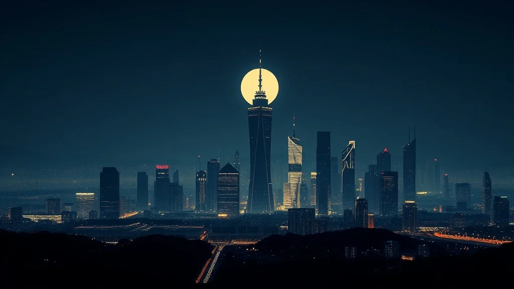 Minimalist wallpaper: a futuristic city skyline at night