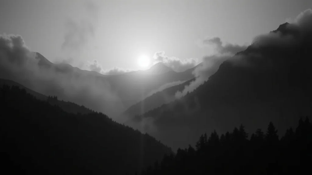 Noir wallpaper: a misty mountain valley at dawn