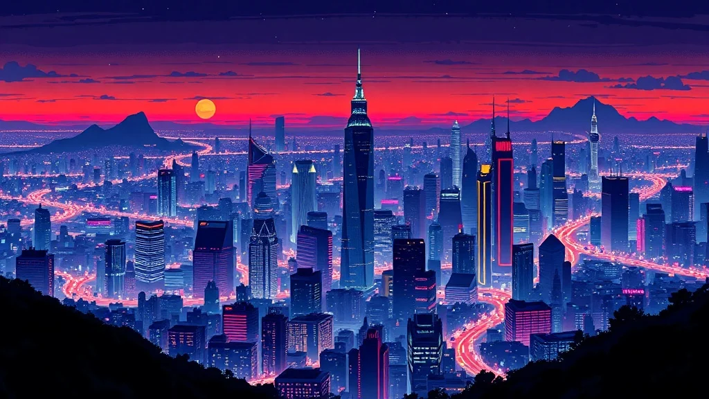 Pixel Art wallpaper: a futuristic city skyline at night