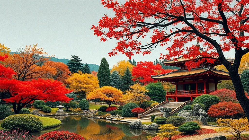 Pop Art wallpaper: a serene Japanese garden in autumn