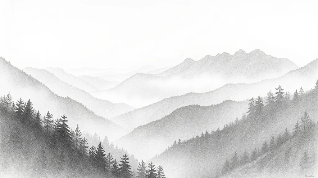 Sketch wallpaper: a misty mountain valley at dawn