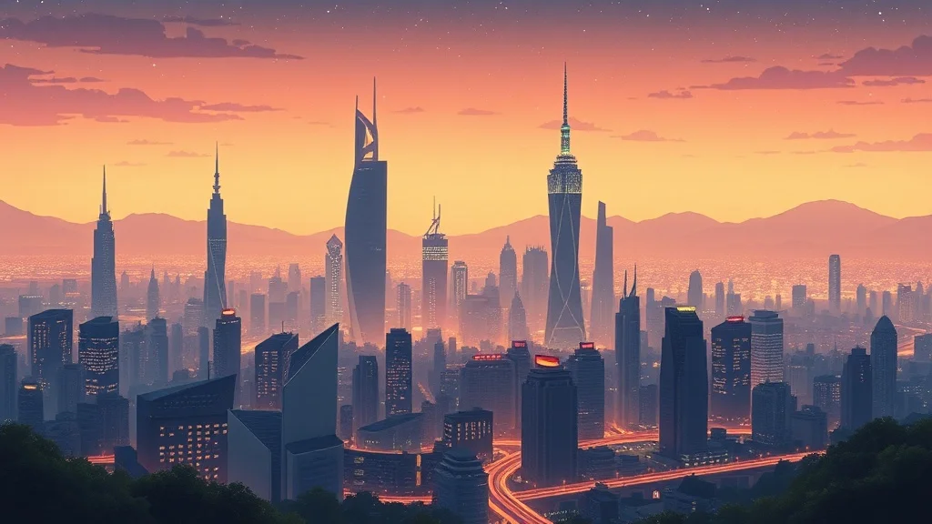 Studio Ghibli wallpaper: a futuristic city skyline at night